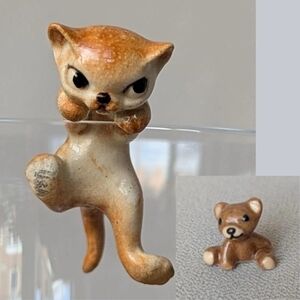 Hagen Renaker Climbing Hanging Orange Tabby Cat Kitten Miniature RARE + a Bear